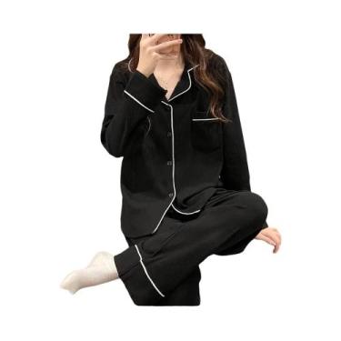 Imagem de Conjunto De Pijamas Femininos De Manga Longa Em Cor Sólida Para Outono