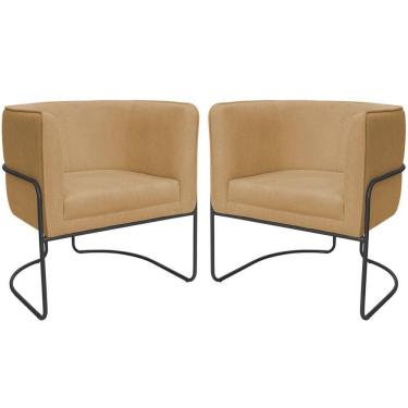 Imagem de Kit 02 Poltronas Decorativas Betina Base Aço Preto Bouclé Camel - Nexta Casa