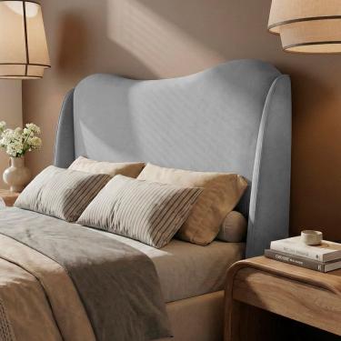 Imagem de Cabeceira Orgânica Para Cama Box Queen Size Luma 160cm Chenille Bouclê Prata - Desk Design