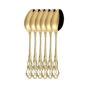 Imagem de Conjunto De Talheres De Aço Inoxidável Com Relevo Dourado 6/30 Peças -