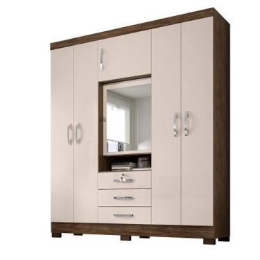 Imagem de Guarda Roupa De Casal 6 Portas e 3 Gavetas Com Espelho Devon - ÉdeCasa