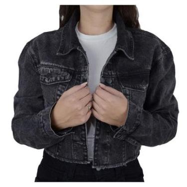 Imagem de Jaqueta Feminina Ouzzare Jeans Cropped Preto Mescla - ZZ8097-Feminino