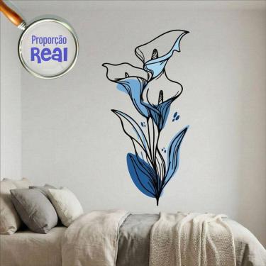 Imagem de Adesivo Floral Boho Azul Estilo Nórdico 75x150 Minimalista Mod.04