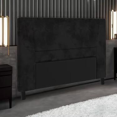 Imagem de Cabeceira Estofada Marcela Queen Size para Cama Box em Madeira Maciça com Revestimento em Suede Preto