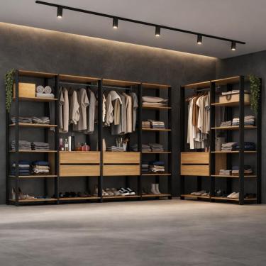 Imagem de Guarda-roupa Closet Modulado Arizona 6 Gavetas 405cm Multimóveis Mp4785 Preto/madeirado