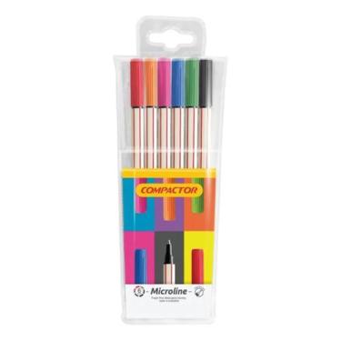 Imagem de Caneta Compactor Microline Ponta Porosa 6 Cores Fineliner Blíster