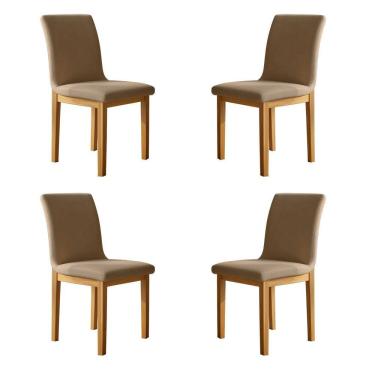 Imagem de Kit 4 Cadeiras para Sala de Jantar Pés Madeira Maciça Bella Cinamomo/Bege