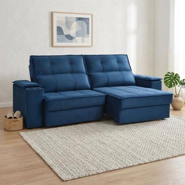 Imagem de Sofá Retrátil e Reclinável 2 Lugares Bipartido com Porta Copos Cobán Espresso Móveis Azul