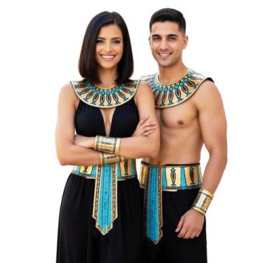 Imagem de Fantasia Egípcia Cleopatra Faraó Kit 4 Peças Unissex Festa Temática Ca