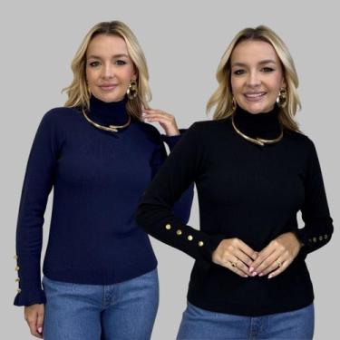 Imagem de Kit 2 Blusas Tricot Botão na Manga Moda Casual Inverno 2024 - SP/CXX, 