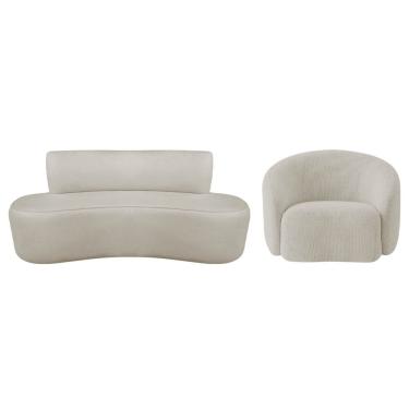 Imagem de Kit Sofá Conjunto Amsterdã Amore 1 Lugar 180cm Bege Linho Liso para Sala Estilo Clássic...