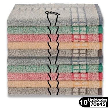 Imagem de Kit Toalha de Piso Estampa Pézinho 100% Algodão 45X70 10 Peças Branco com Barra Verde A...