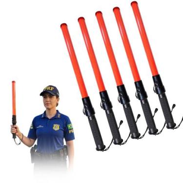Imagem de Bastao Sinalizador Viario Kit 5 Uni Apito Fiscal Led Guarda Transito E