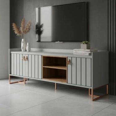 Imagem de Rack Para Sala 180cm Moderno Com Pés De Aço E Puxador Couro