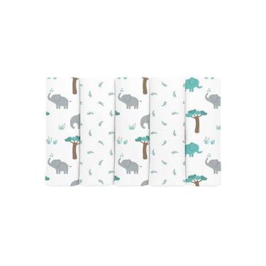 Imagem de Fralda Prime de Pano para Bebê 70 cm x 70 cm Baby Joy, Folhas ,Elefant