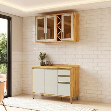 Imagem de Cozinha Modulada Compacta 2 Peças 5 Portas e 3 Gavetas 100% Mdf 120cm 