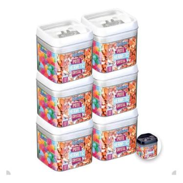 Imagem de Kit Com 6 Potes Hermético De Acrílico Mantimentos Tampa Trava 1100 Ml 