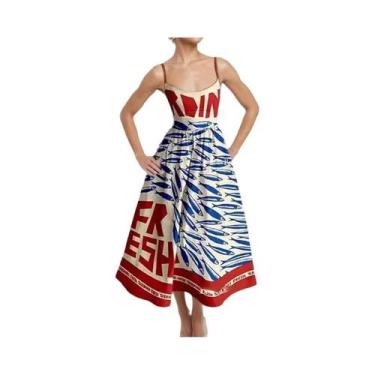 Imagem de Vestido Maxi Estampado Peixe Oceano Azul Para Mulheres, Sexy, Longo, C