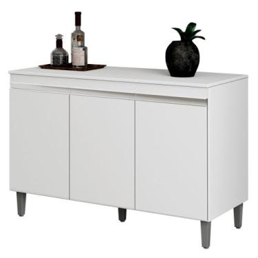 Imagem de Balcão Buffet Gabinete Cozinha Manu 120cm Com Tampo 3 Portas Branco - 