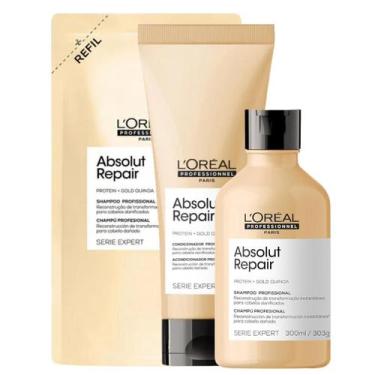 Imagem de Kit L'Oréal Absolut Repair Refil Sh 240ml + Sh 300ml + Cond 200ml