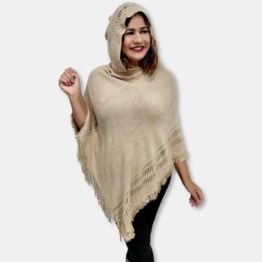 Imagem de Blusa Poncho Quentinha Feminina com Textura e Capuz - Sarat Moda India
