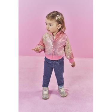 Imagem de Jaqueta Bomber Bebê Menina Paetê Rosa Mundo Cinti, Rosa, G
