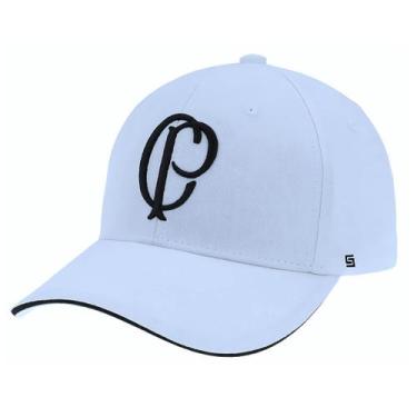 Imagem de Boné Corinthians Escudo Bordado Licenciado Aba Curva Branco, U, Branco
