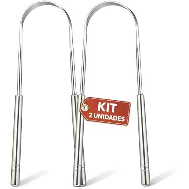 Imagem de Kit 2 Raspadores de Língua Aço Inoxidável Elimina o Mau Hálito Toxinas e Resíduos Fácil de limpar Antibacteriano Higiênico Raspador De Lingua