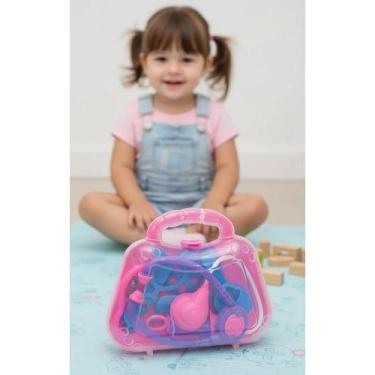 Imagem de 2x Maleta Médica Brinquedo Faz de Conta Rosa 8 Peças 3+ Anos - Congrat