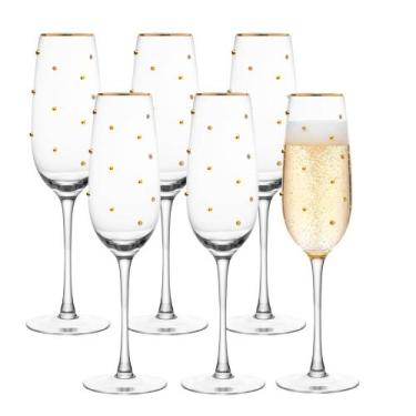 Imagem de Jogo 6 Taça de Champagne de Vidro com Borda Dourada 220ml Linha Balls 
