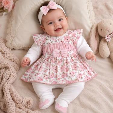 Imagem de Macacão Longo Malha Bebê Menina Charlote 03 Peças - Marias Baby, Rosê,