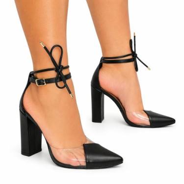 Imagem de Sapato feminino scarpin salto bloco alto amarrar e abotoar - Taty More