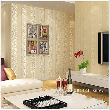 Imagem de QIHANG Europeu Simples Listras Vertical Liso Não Tecido Papel de Parede Sofá Tv Fundo Bege Cor 0,53 m10 m=5,3 m2