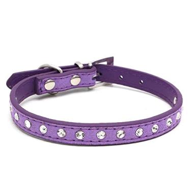 Imagem de Dogs Kingdom 25,4 cm - 41,9 cm Comprimento total Camurça Pele Joia Strass Pet Coleira para Cachorro Diamantes de Cristal Brilhante Couro Pingente Coleira para Cachorro GatoDogs Kingdom XS roxo A191-(1)11XS