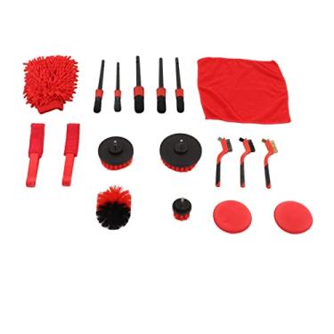 Imagem de Ferramenta de limpeza de carro, escova de furadeira elétrica 18 peças kit de ferramentas de limpeza de carro detalhe conjunto de escovas luvas de fibra toalha de polimento almofada para lavagem exteri