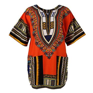Imagem de Abbraccia Mini vestidos femininos tradicionais africanos Dashiki para festa casual de verão, Laranja, as described