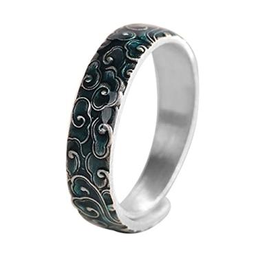 Imagem de Lllunimon Anel de prata esterlina 999 nuvem auspiciosa estilo chinês simples padrão nuvem anel Lucky Feng Shui anéis para mulheres homens, verde