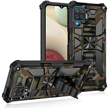 Imagem de Mobile phone accessories Para Samsung for Galaxy A12 camuflagem armadura TPU à prova de choque + PC capa protetora magnética com suporte phone case