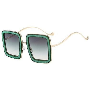 Imagem de Óculos de sol femininos coloridos de armação grande quadrada moda decorativos uv400 óculos de sol casuais para mulheres adultas homens, cinza verde, um