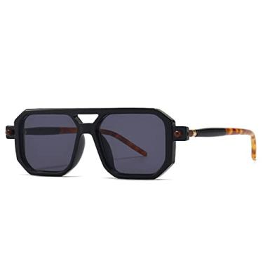 Imagem de Óculos de sol quadrado de polígono exclusivo moda feminino retrô óculos claros armação masculina tons uv400, preto cinza, A