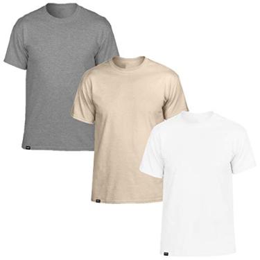 Imagem de Kit com 3 Camisetas Básicas Masculinas Slim Tee T-Shirt – Branco - Bege - Cinza – G