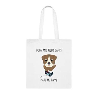 Imagem de Cães e videogames Make Me Happy sacola, presente para cães, aniversário, para cães, bolsa de ombro para cães, bolsa reutilizável para cães, Branco