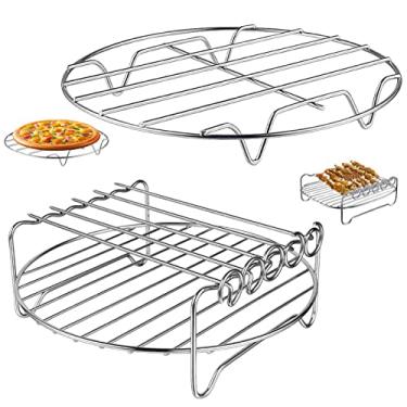Imagem de Air Fryer Rack for Air Fryer Oven, Set of 2 Multi-purpose Air Fryer Accessories Metal Double Layer Wire Rack with Skewer for Ninja, Power XL, Cosori, Instant Pot, Gourmia, Chefman, Dishwasher Safe