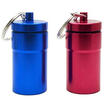 Imagem de Caixa de comprimidos impermeável de alumínio da FAYALA, caixa de comprimidos e recipiente de comprimidos, 2 pacotes, grande, caixa de comprimidos de alumínio à prova d'água para medicamentos, chaveiro de metal para viagem.