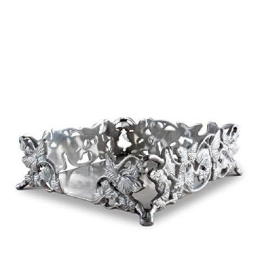 Imagem de Caixa de guardanapo Arthur Court, tamanho de almoço de alumínio fundido com borboleta | Perfeita para de guardanapos grandes quadrados para almoço primavera/exterior 17,78 cm x 17,78 cm
