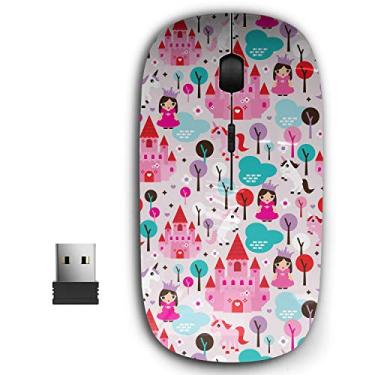 Imagem de Mouse sem fio USB ergonômico portátil 2,4 G para PC, laptop, computador, notebook com nano receptor (unicórnio castelo de princesa)