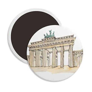 Imagem de Brandenburg Porta no Leste da Alemanha Cerâmica Redonda Ímã de Geladeira Decoração de Lembrança