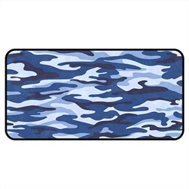 Imagem de Vijiuko Tapetes de cozinha azul camuflagem área de cozinha tapetes e tapetes antiderrapante tapete de cozinha tapete de pé lavável para chão de cozinha escritório em casa pia lavanderia interior exterior 101,6 x 50,8 cm