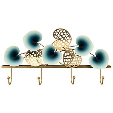 Imagem de KIZQYN Ganchos de casaco leves luxo montado na parede gancho atrás da porta gancho de casaco de folha criativa cabide de casaco montado na parede (tamanho: latão)