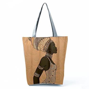 Imagem de Bolsas femininas afro douradas impressas bolsa de ombro moda bonita bolsa de compras ecológica portátil bolsa de praia de alta capacidade, Hl1583